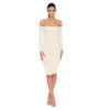 Bare Enough Off The Shoulder Double Layered Midi Dress In Ivory