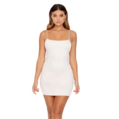 Diamond In The Buff Diamante Satin Mini Dress In Ivory