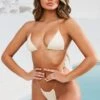 Clear Strap Thong Micro Bikini Bottoms In Cream