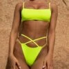 High Rise Thong Bikini Bottoms In Neon Yellow