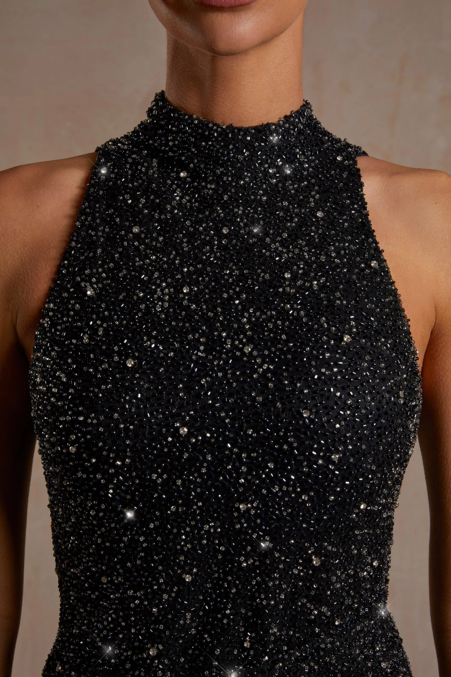 Hand Embellished Couture Halter Neck Mini Dress In Black - Image 7