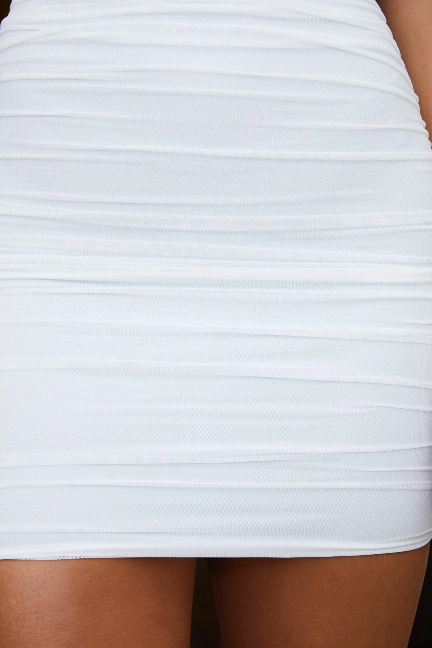 Ruched Mesh Crop Top In Oyster White - Image 12