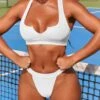 High Waisted Thong Bikini Bottoms In White