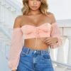 Dazed By You Off The Shoulder Underwired Crop Top In Peach
