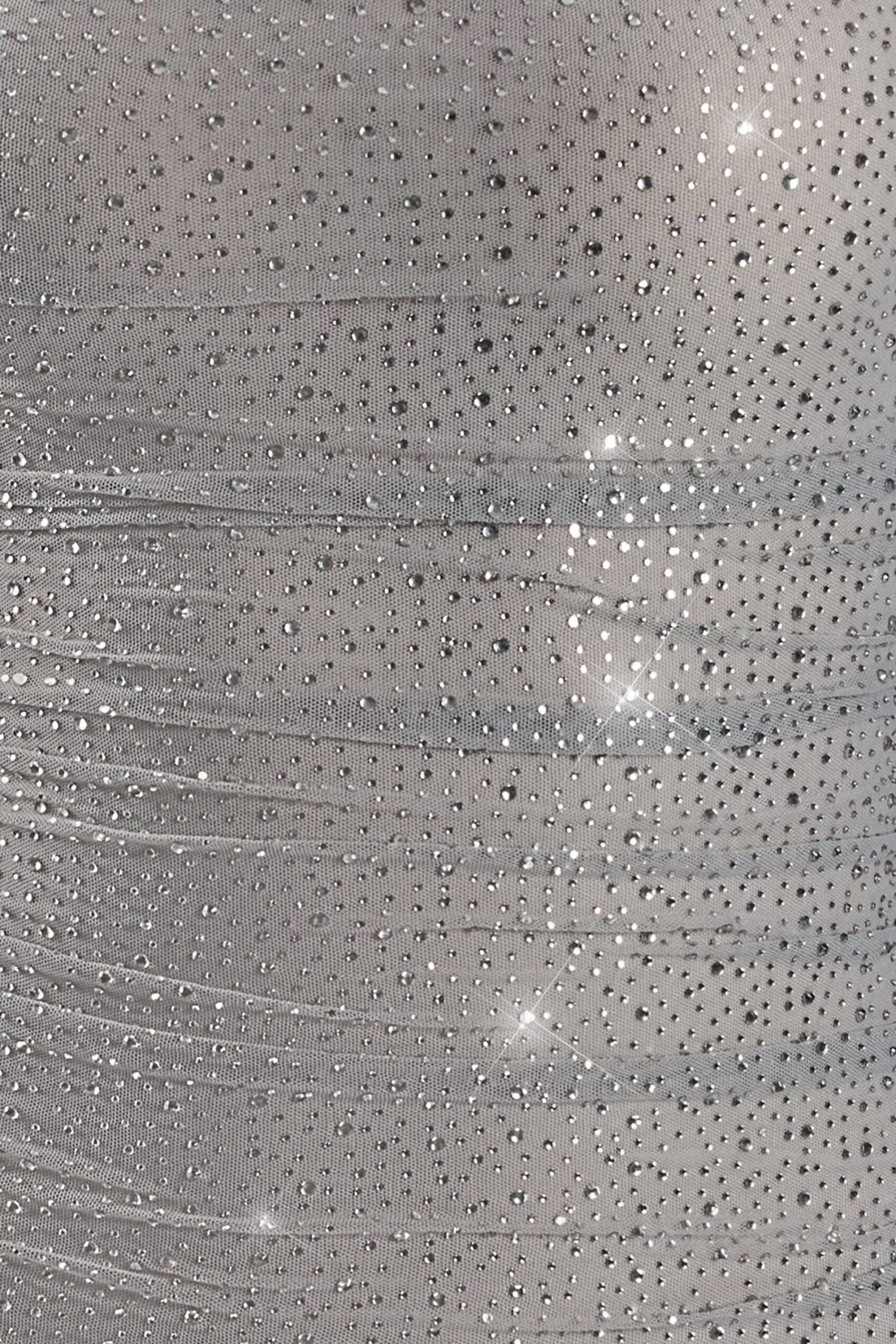 Ruched Mesh Embellished Mini Dress In Silver - Image 10