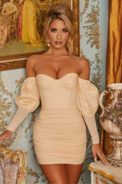 Can’t Get Enough Bardot Puff Sleeve Mini Dress In Cream