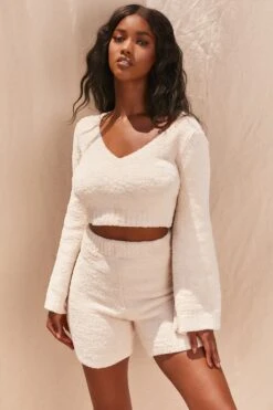 Wide Sleeve Cosy Lounge Top In Ivory