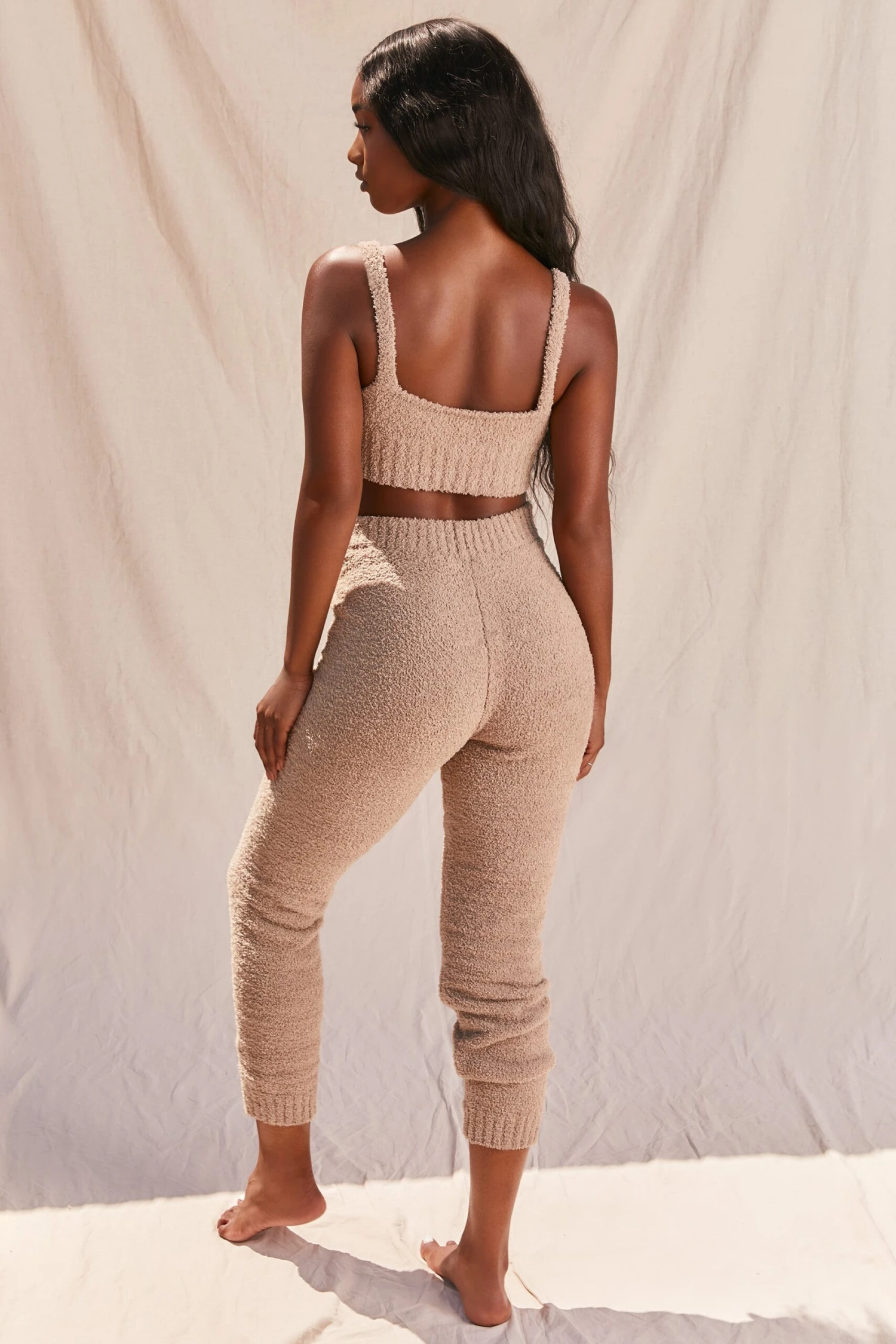 Cosy Low V Neck Tank Top In Sand - Image 2