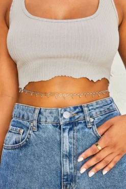 Shakira O-Ring Beaded Belly Chain In Silver