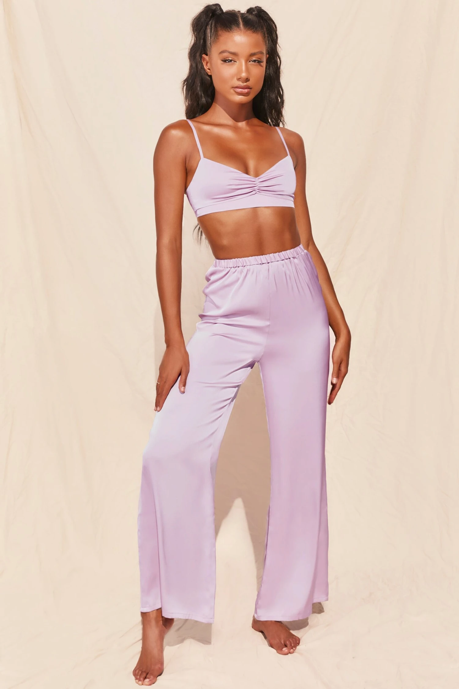 Ruched Satin Bralet In Lavender - Image 4