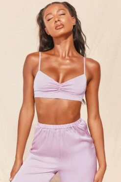 Ruched Satin Bralet In Lavender