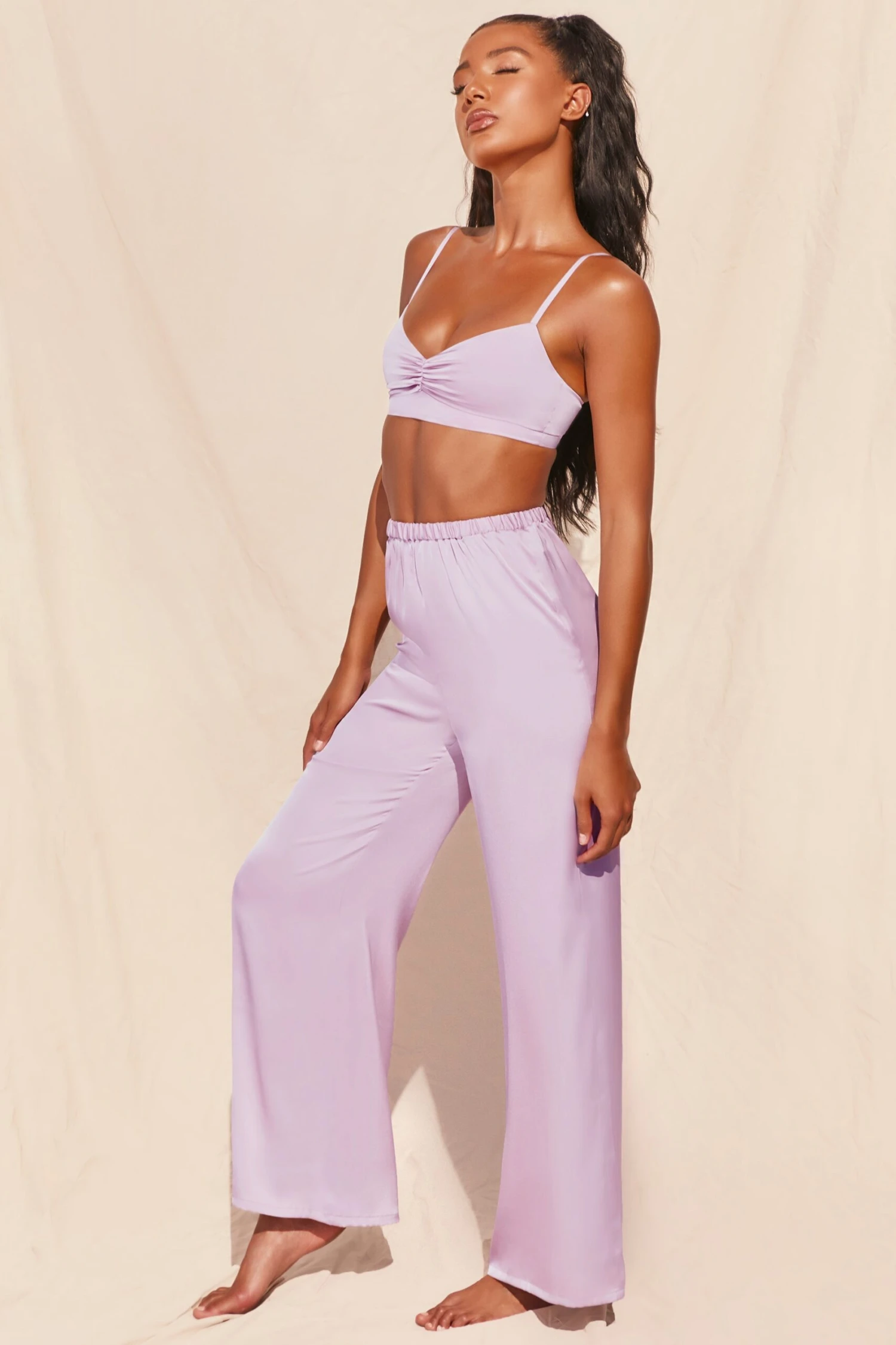 Ruched Satin Bralet In Lavender - Image 6