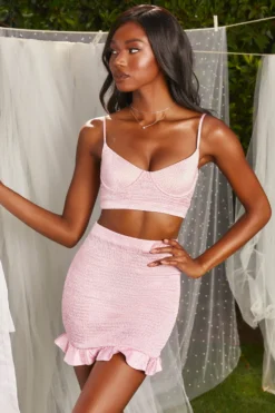 Satin Shirred Mini Skirt In Pink