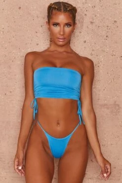 High Waisted Thong Bikini Bottoms In Blue