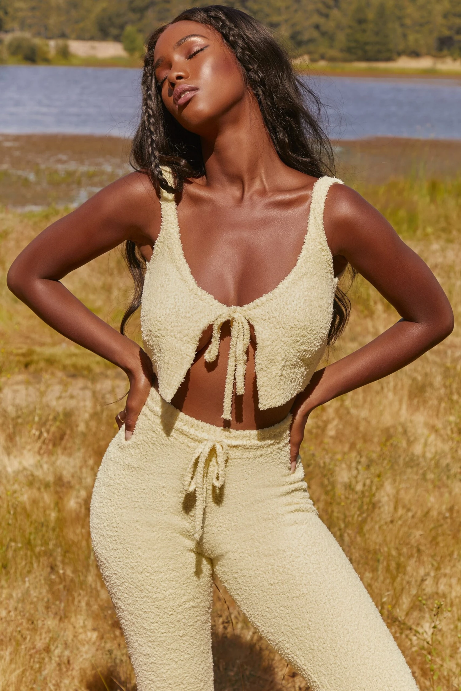 Cosy Tie Front Crop Top In Yellow - Image 10