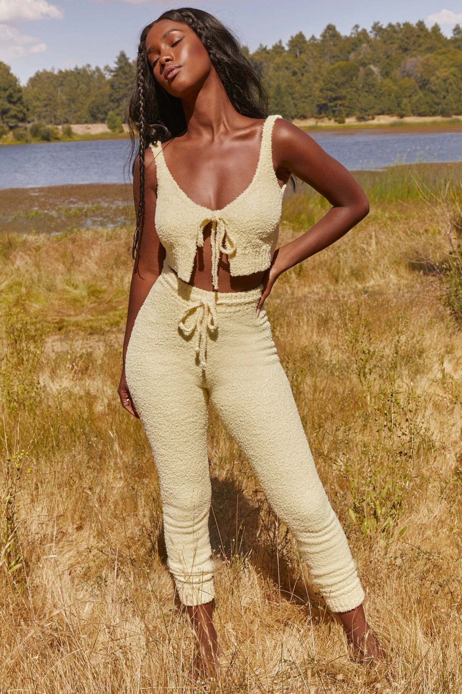Cosy Tie Front Crop Top In Yellow - Image 4