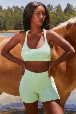 Cosy Scoop Neck Crop Top In Green