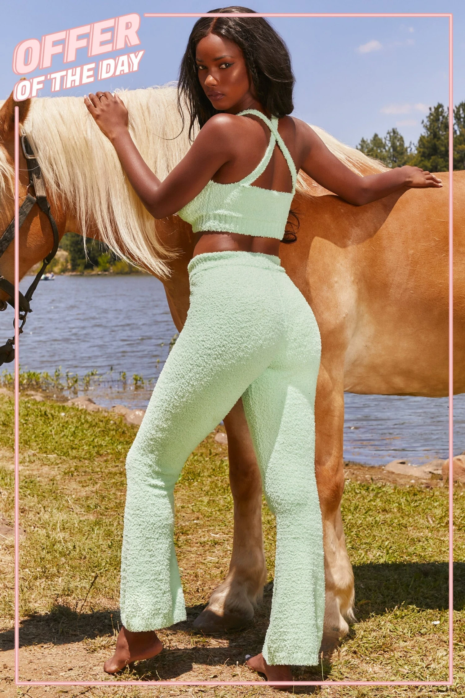 Until Further Notice Cosy Flared Leg Trousers In Green - Image 14