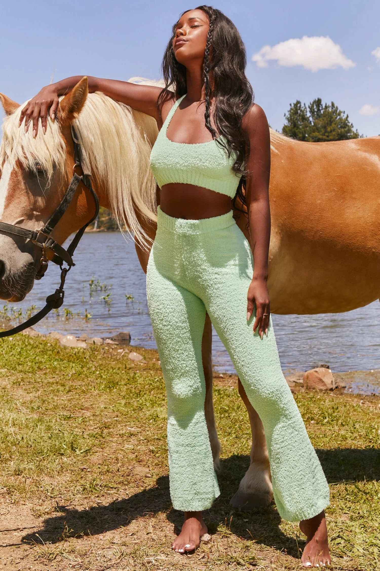 Until Further Notice Cosy Flared Leg Trousers In Green - Image 4