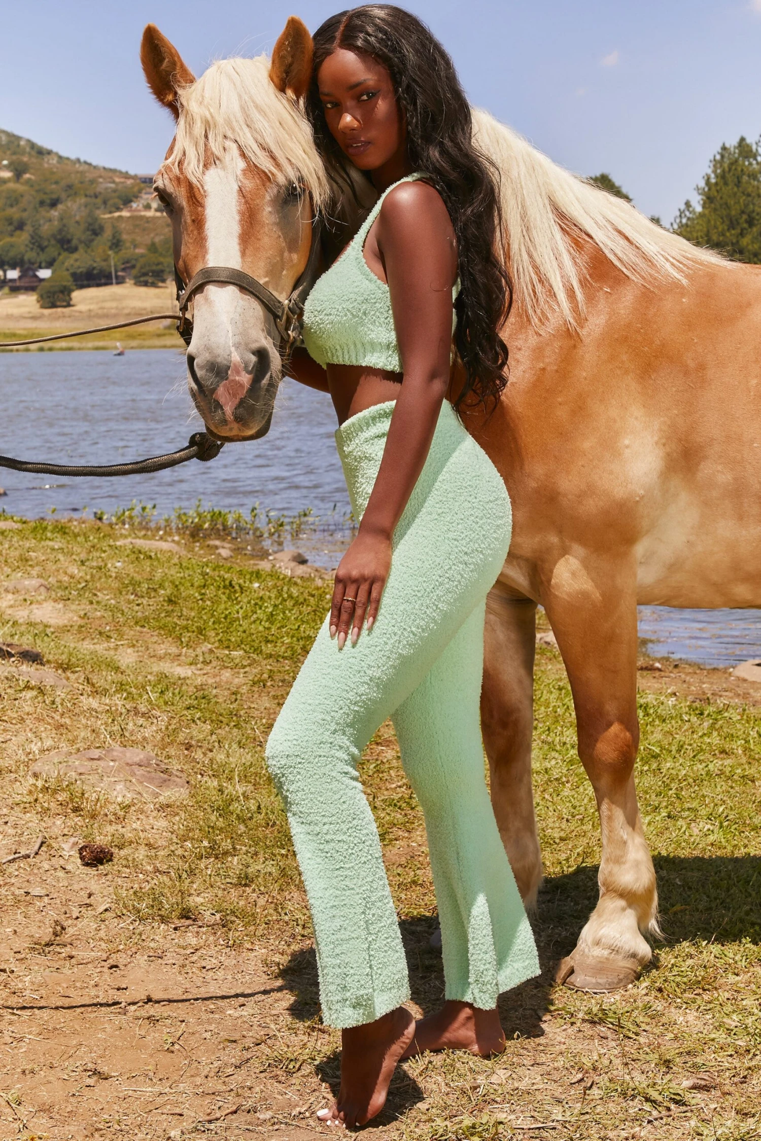 Until Further Notice Cosy Flared Leg Trousers In Green - Image 7