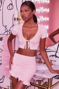 Ruched Bodycon Mini Skirt In Blush