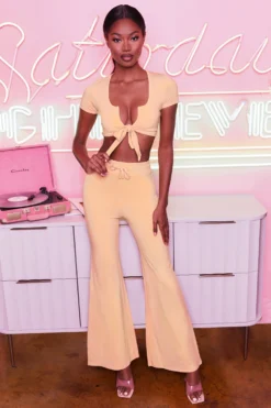 Laid Back Wide Leg Trousers In Peach