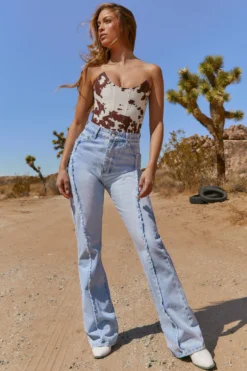 Tall Frayed Seam Flared Leg Jeans In Light Blue Wash