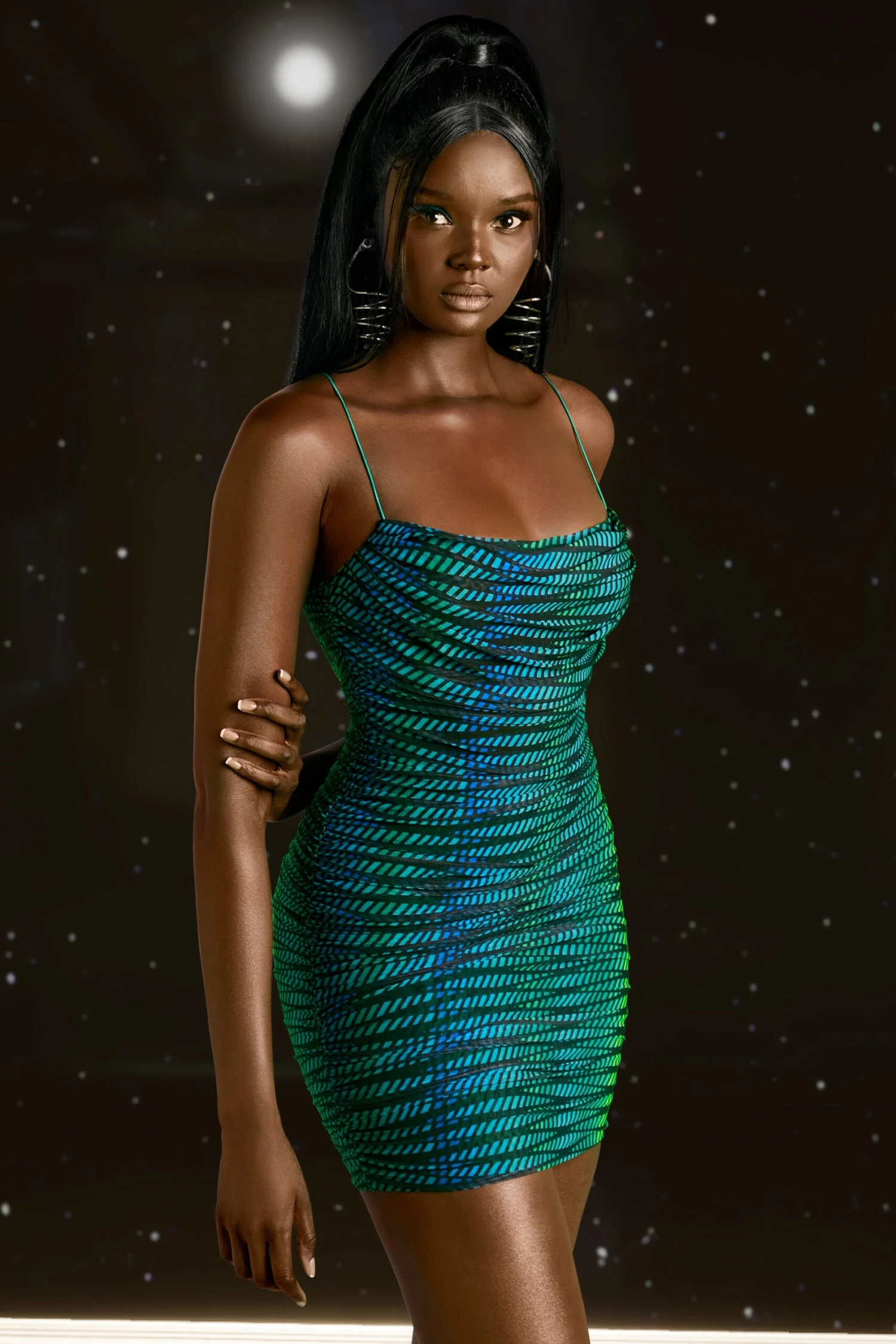 Cowl Neck Ruched Mini Dress In Striped Print - Image 4