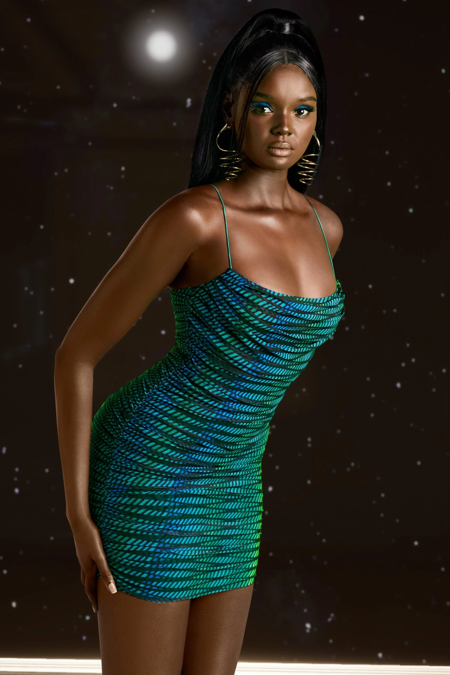 Cowl Neck Ruched Mini Dress In Striped Print - Image 3