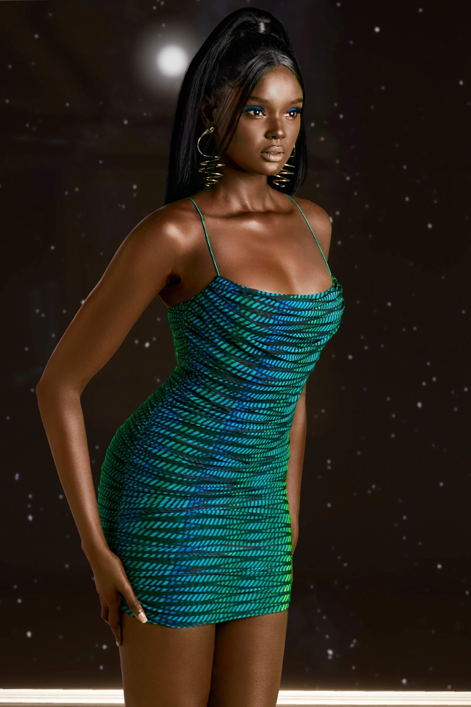 Cowl Neck Ruched Mini Dress In Striped Print - Image 5