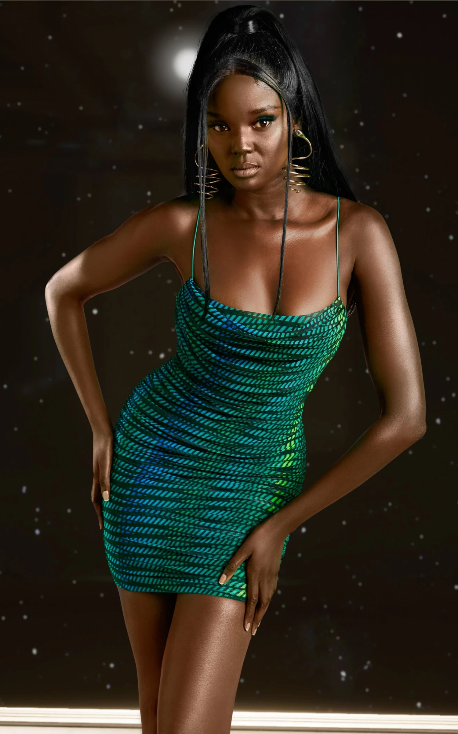 Cowl Neck Ruched Mini Dress In Striped Print - Image 6