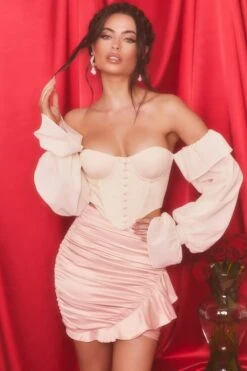 Satin Frill Mini Skirt In Blush