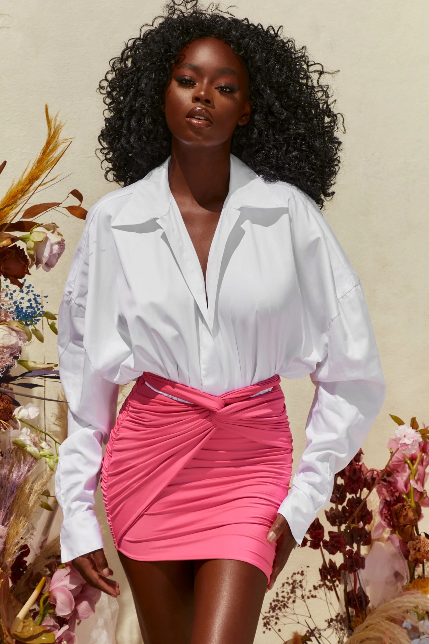 Cut Out Knot Front Mini Skirt In Hot Pink - Image 6