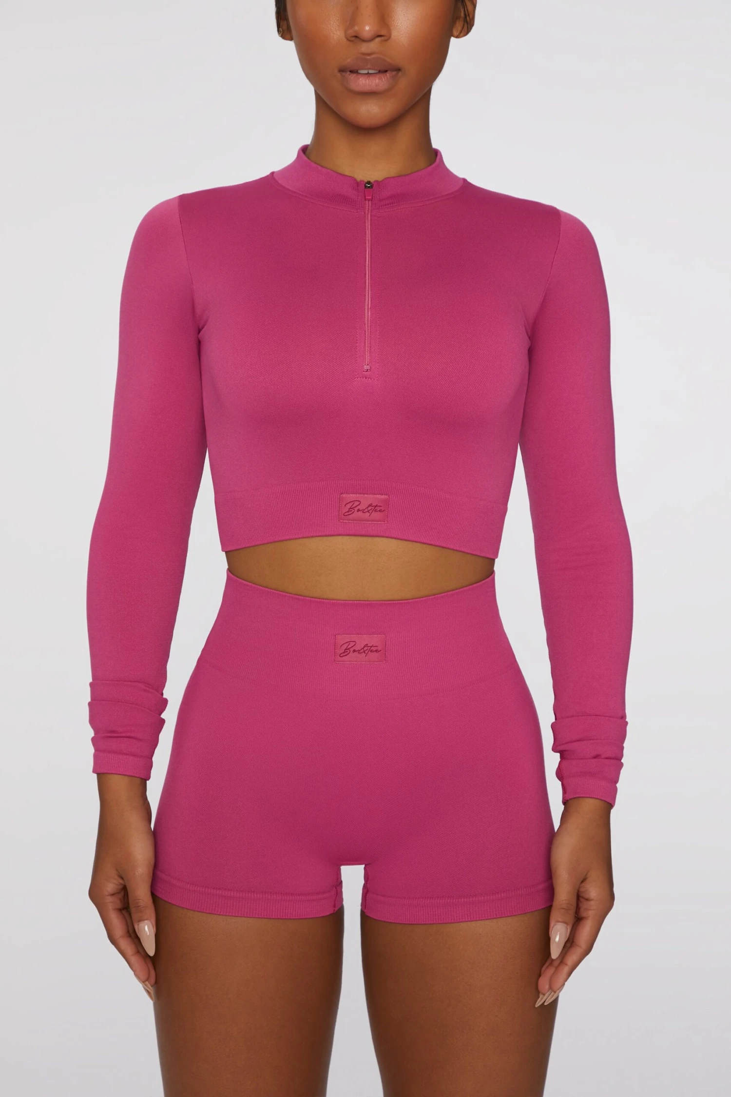 Long Sleeve Crop Top In Dark Pink - Image 4