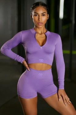 Long Sleeve Crop Top In Purple