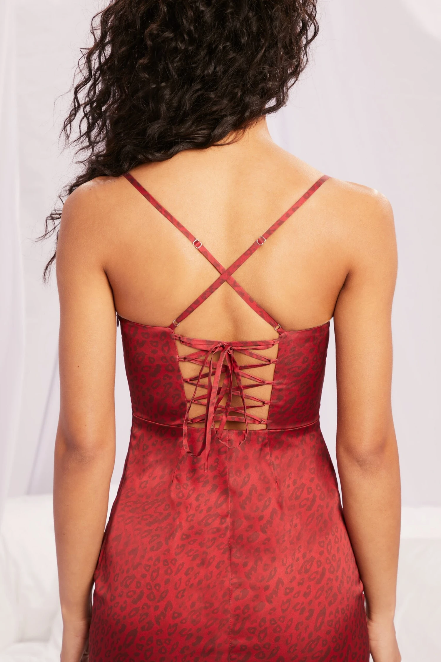 Leopard Print Satin Mini Dress In Red - Image 5