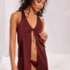 Satin Babydoll Mini Dress In Burgundy