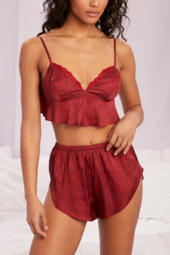 Leopard Print Satin Shorts In Red