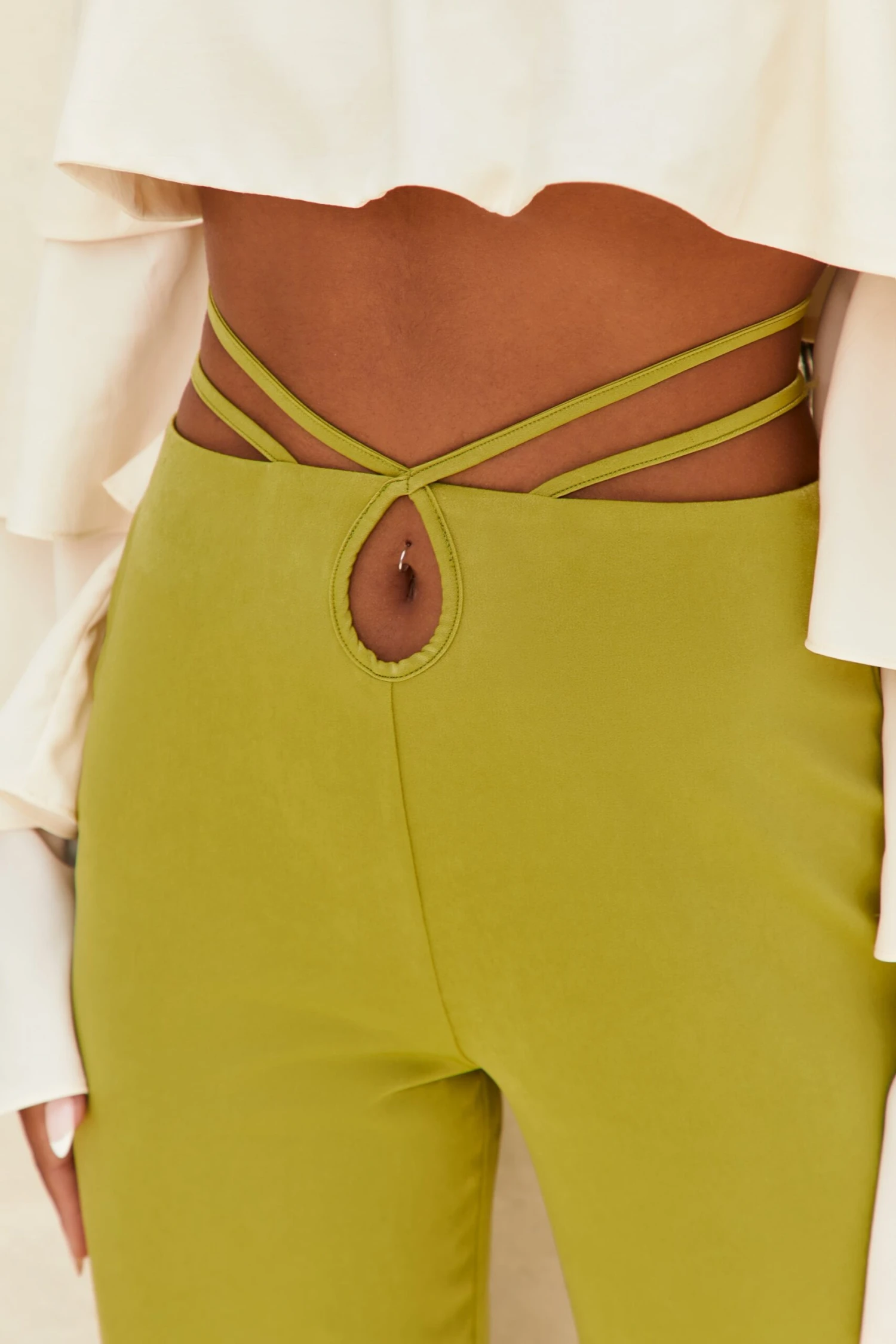 Cut Out Wide Leg Trousers In Olive - Image 4