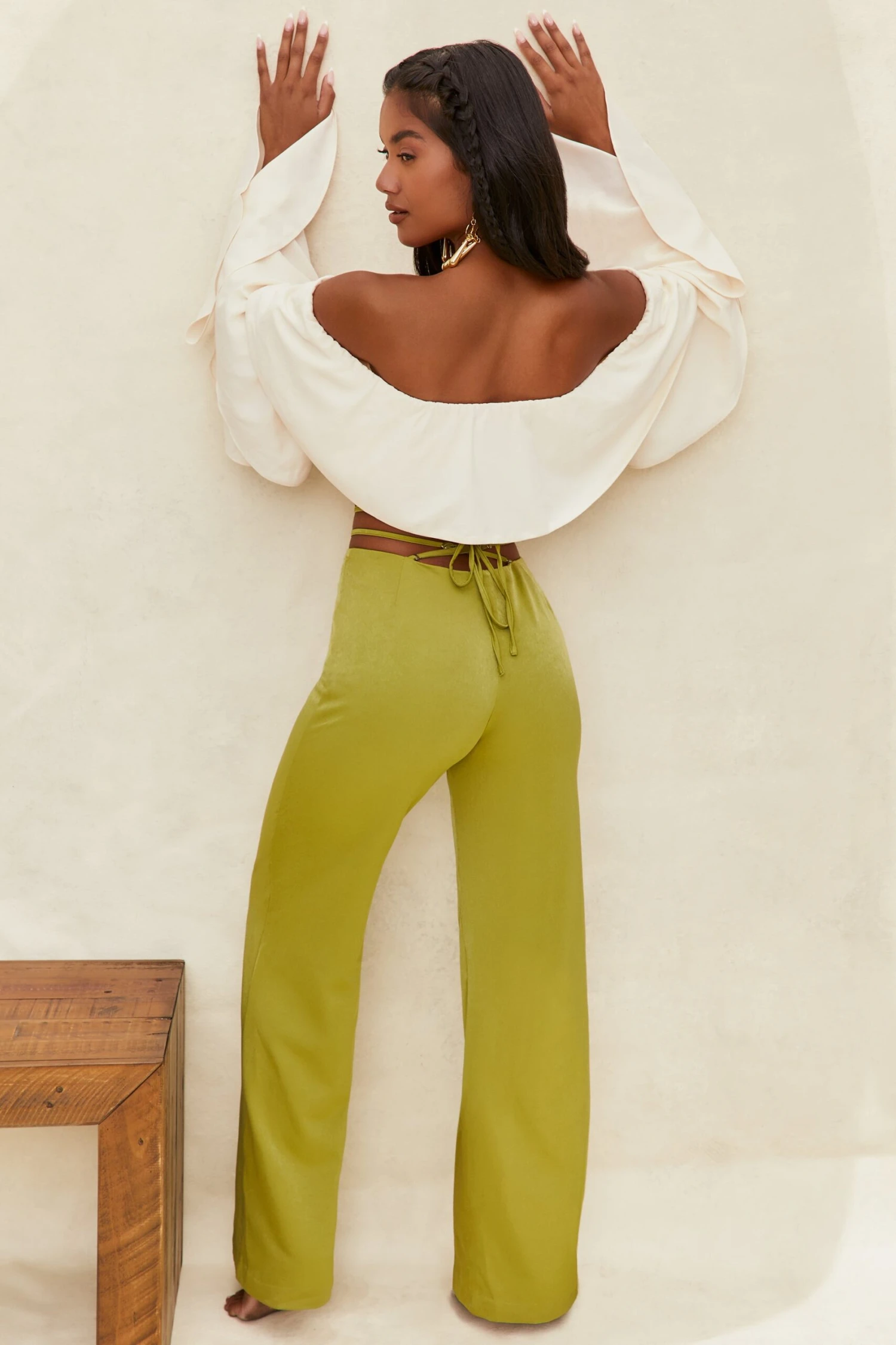 Cut Out Wide Leg Trousers In Olive - Image 3