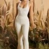 Figure You Out Split Hem Leggings In Ivory