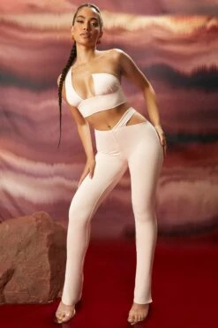 Waist Detail Split Hem Trousers In Blush