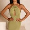 Keyhole Halter Neck Mini Dress In Olive