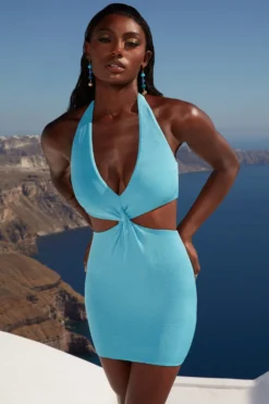 Cut Out Twist Mini Dress In Blue