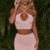 Break The Mould Keyhole Ruched Crop Top In Pink