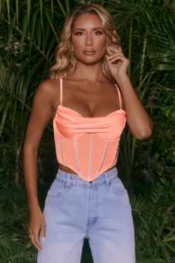 Embellished Draped Corset Crop Top In Pink