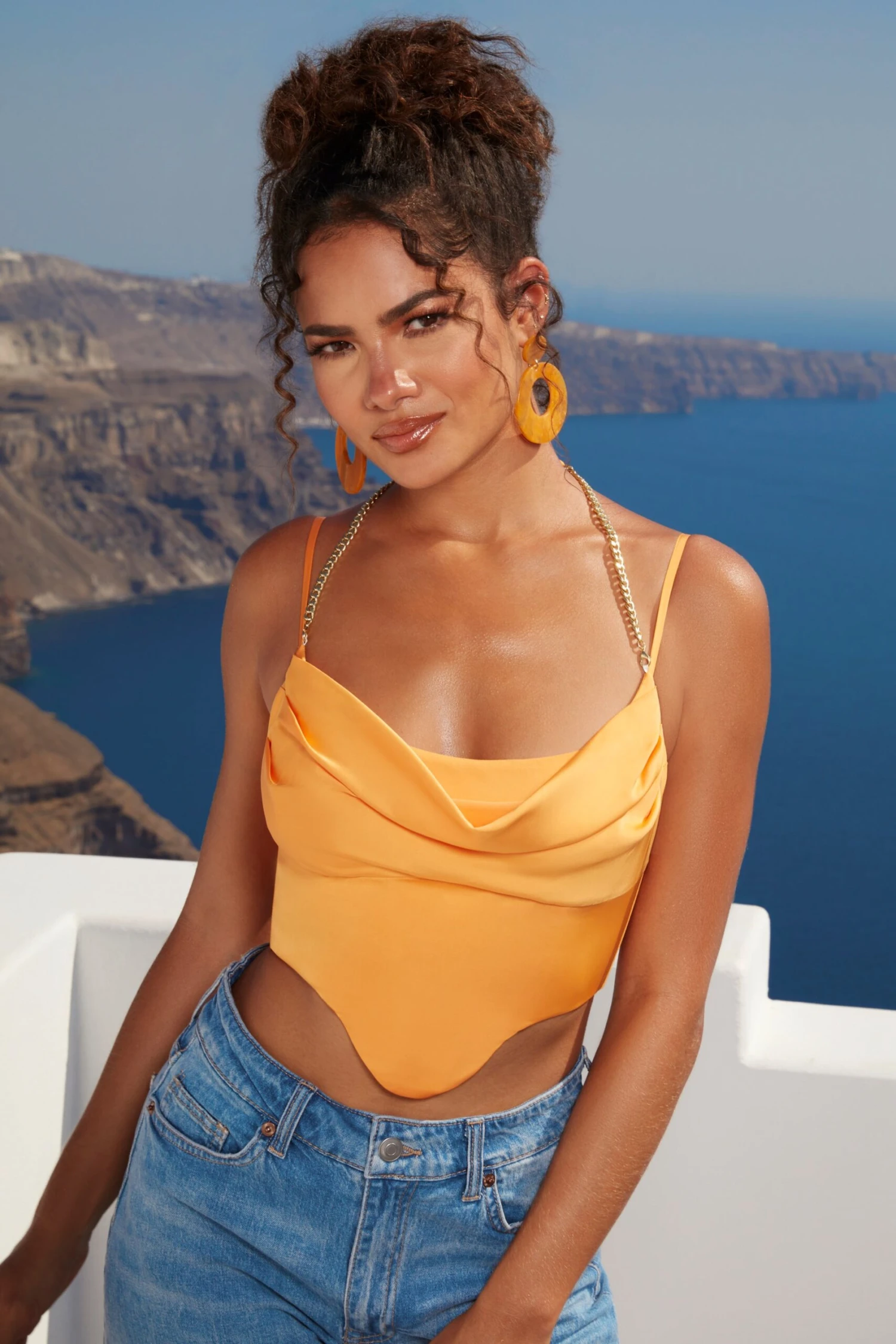 High Tide Halter Chain Crop Top In Orange - Image 6