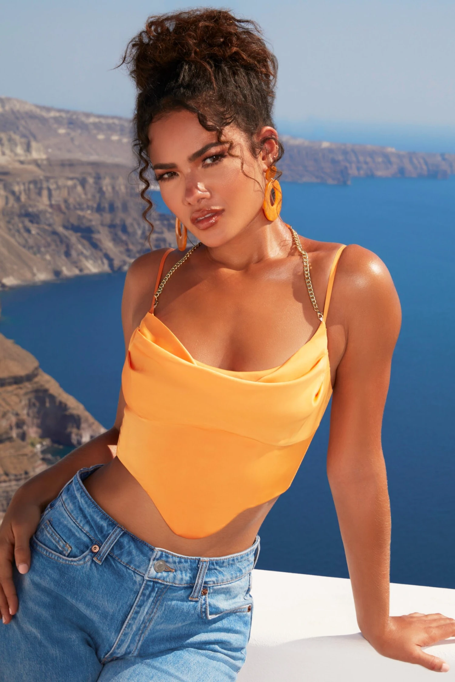 High Tide Halter Chain Crop Top In Orange - Image 4