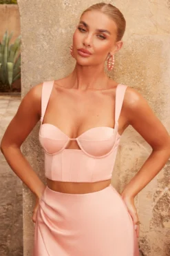 Satin Cupped Corset Top In Blush