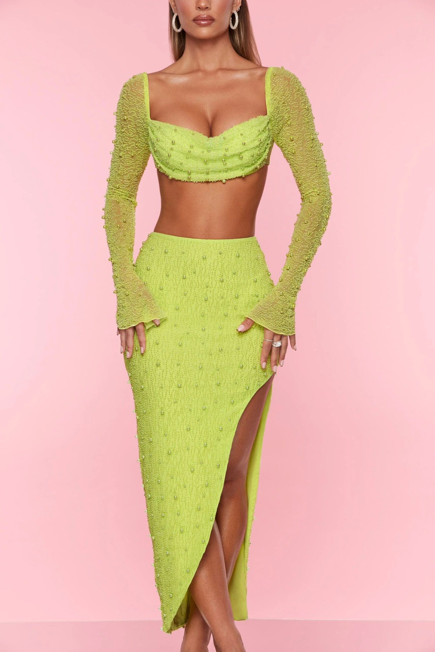 Embellished Maxi Skirt In Lime - Image 4